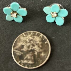 Turquoise Flower Stud Earrings with Crystal Center - Women Jewelry